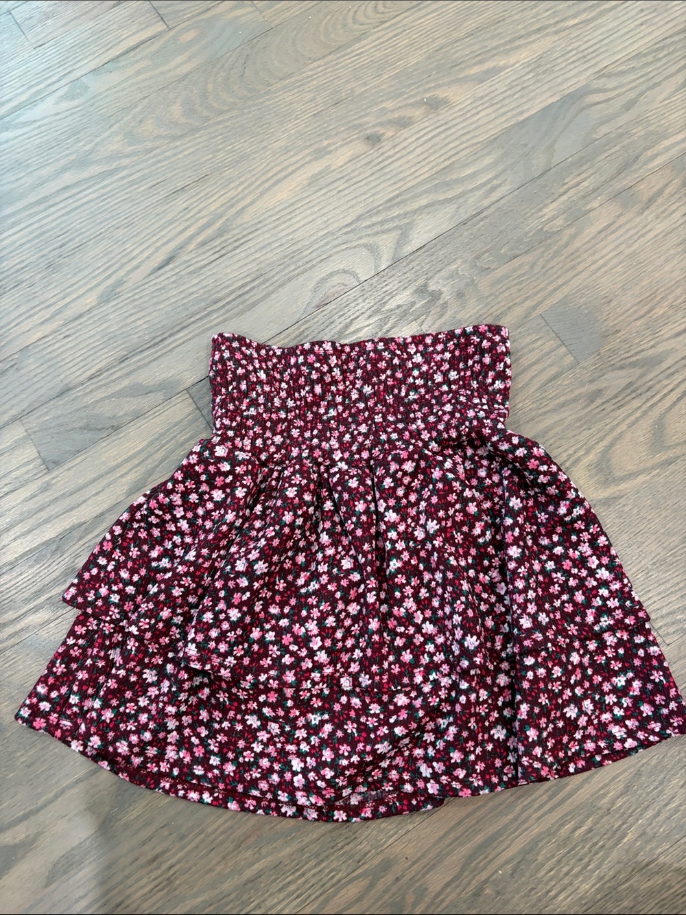 Zara Burgundy Floral Smocked Mini Skirt